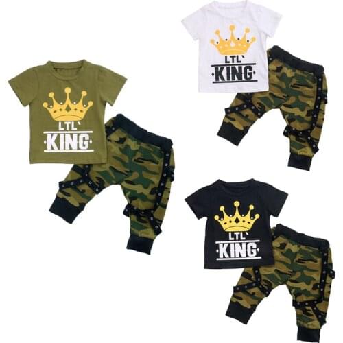 0-5Y Summer Infant Baby Boys Clothes Sets Letter Camouflage Print Short Sleeve T Shirts Pants 2pcs