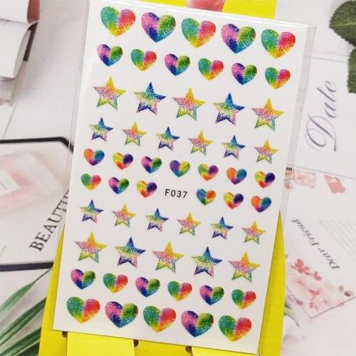 3D Stickers for Nails Colorful Love Heart Pentagram Designs Nail Art Decorations Foil Decals Manicure Accessories Decoraciones