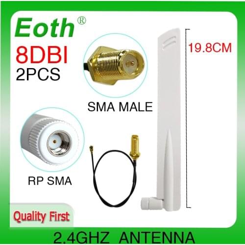 2pcs 2.4GHz 8dBi antenna WiFi RP-SMA Male 2.4G Antenne white Aerial antena Router+21cm PCI U.FL IPX to SMA Male Pigtail Cable