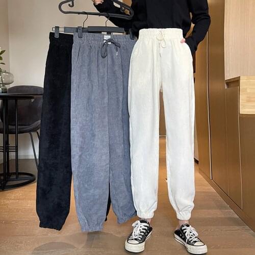 2021 Thin Harem Pants Women Casual Loose Korean Sweatpants Elastic High Waist Fashion Student Sports Straight Trousers Spring