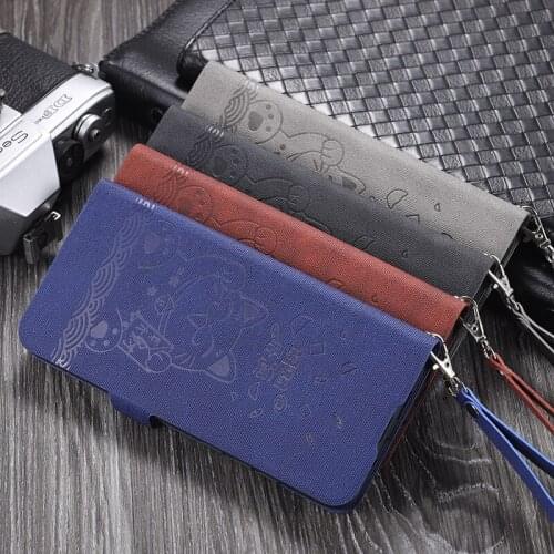 Flip Cover for Huawei Honor 50 Pro V40 30s X10 Max Play 5T 4T PU Leather Case Embossed Lucky Cat Protection Etui with Lanyard