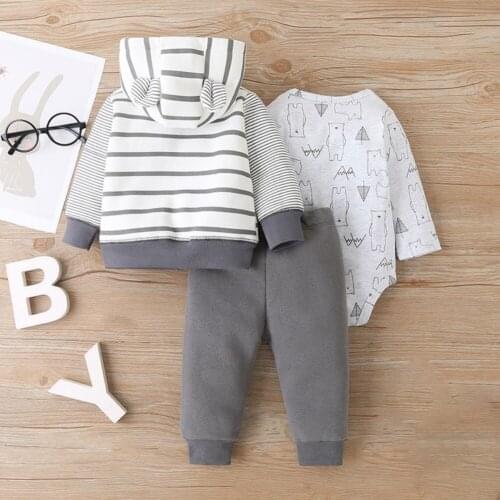 Unisex Baby Fashion Print Pure Cotton Soft Breathable Long Sleeve Three Piece Hooded Suit