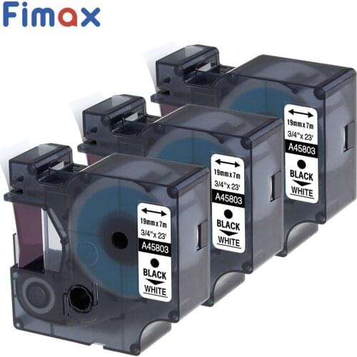 Fimax 3 pcs Compatible Dymo D1 Label Printer Tape 45803 19mm DYMO D1 Label Tape Black on White DYMO D1 Label Maker Label Ribbon