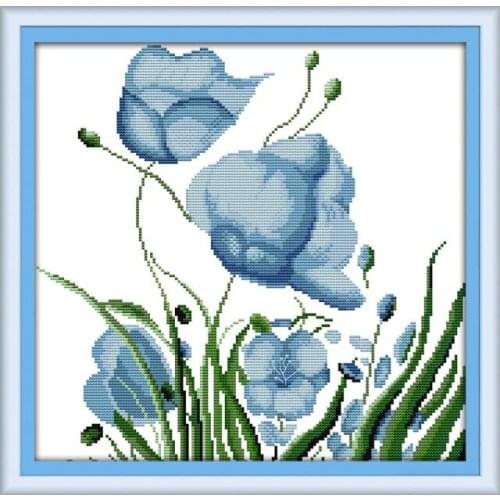 Joy Sunday Counted Cross Stitch 11CT 14CT DMC Cross Stitch Sets Flowers Beautiful Blue Flower DIY Printed Canvas Embroidery Kits