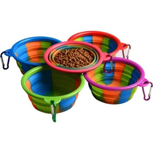 Camouflage Dog Bowl with Hook Silicone Folding Bowls Pet Food Feeders Outdoor Foldable Dog Pet Bowls Wholesale SN3754