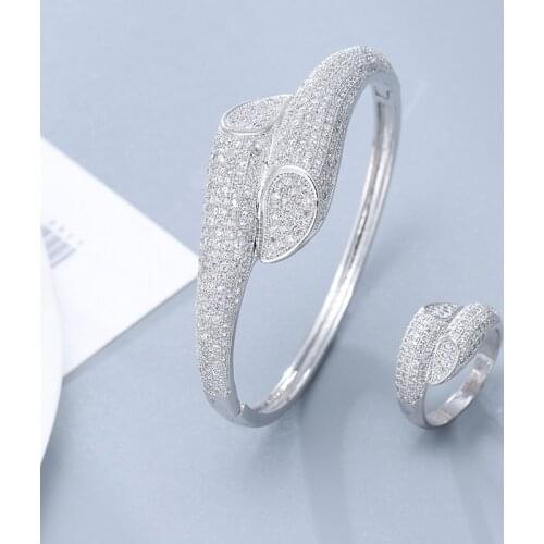 HIBRIDE Luxury 2PCS Dubai Bangle Ring Set Fashion Jewelry Sets For Women Wedding Engagement brincos para as mulheres N-1708