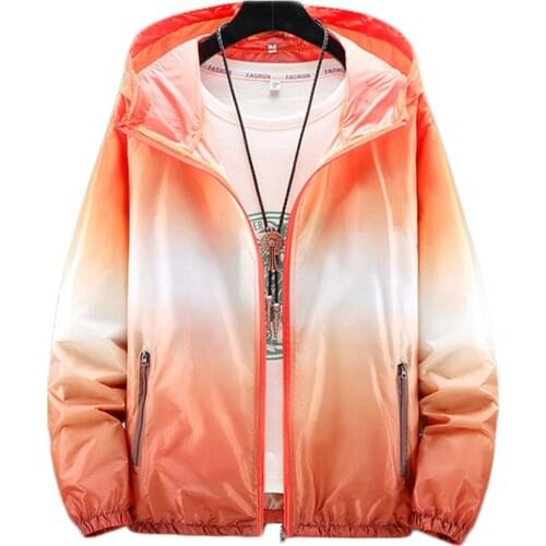 Jacket Women Ultra Thin Sunscreen Coat 2021 Spring Summer New Fashion Gradient Orange Blue Pink Plus Size Loose Hooded Tops N852