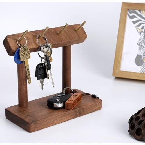 Brass hook solid wood key storage bracket desktop Ring Jewelry porch decoration door Nordic creative ornaments