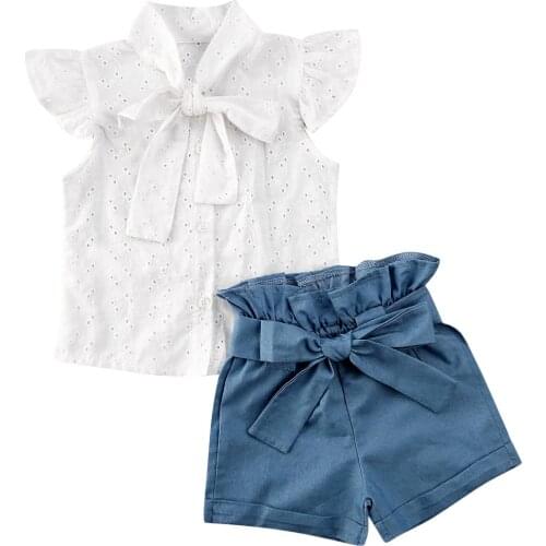 Summer Toddler Kids Baby Girls Lace Short Sleeve T-shirt Top Pants Shorts Outfits Clothes Sets 1-6Y