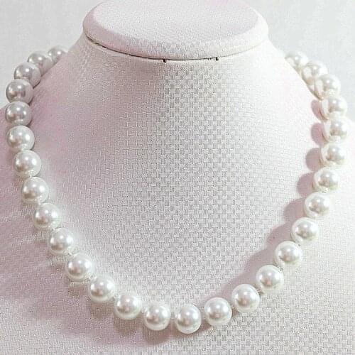 Fashion white shell simulated-pearl chains beaded necklace 8mm 10mm 12mm 14mm round beads trendy women jewelry 18inch B731