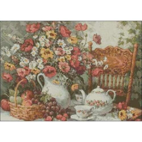 Still life With Flowers and Fruits Top Quality Embroidery Needlework 14CT Unprinted Art Cross Stitch Kits DIY Handmade Decor