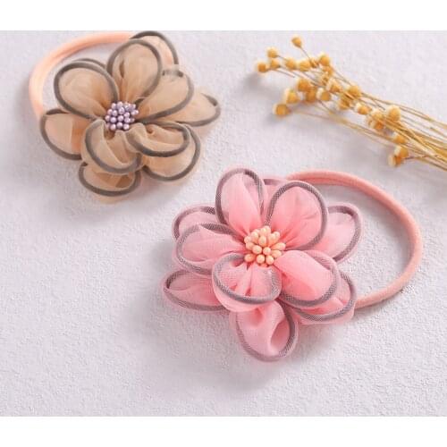 Flower Newborn Headbands For Baby Girls Soild Flower Turban Nylon Elastic Hair Bands Soft Child Baby Headwear Hair Accessories