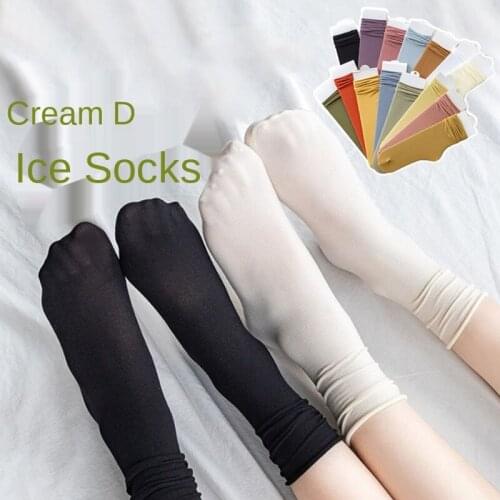 2021 Trendy Korean Fashion Socks Women Summer Thin Velvet Socks Candy Color Soft Long Socks Velvet Ice Socks Crew Socks Purple
