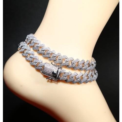 New arrived hip hop 12mm anklet with cuban chain Foot Jewelry Ankle Bracelet For Women Cuban Link Chain Anklet Bracelet