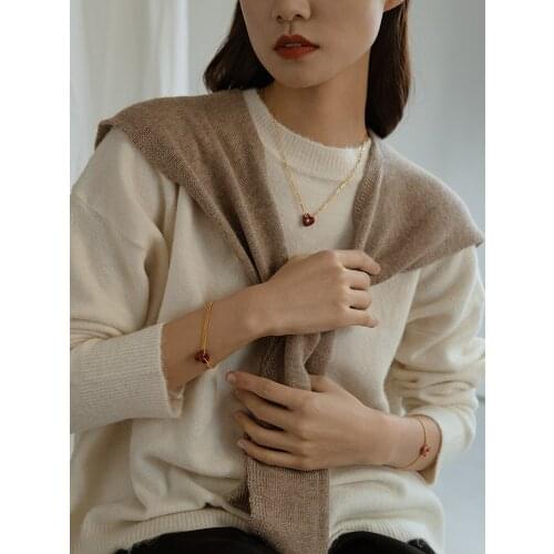 Brass Plated 18K Gold Red Heart Necklaces Women Jewelry Punk Party T Show Designer Club Ins Rare Japan Korean Trendy