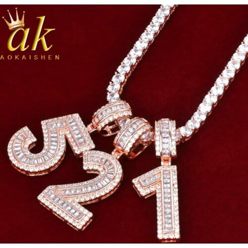 Initial Letter Pendant for Women Baguette Zirconia Gold Color Bling Hip Hop Rock Street Jewelry