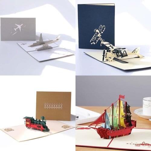 Train Aircraft Sailboat 3D Pop-Up Graduation Creative Greeting Card Production Vintage Postcard Gift Boys Birthday Thanksgiving