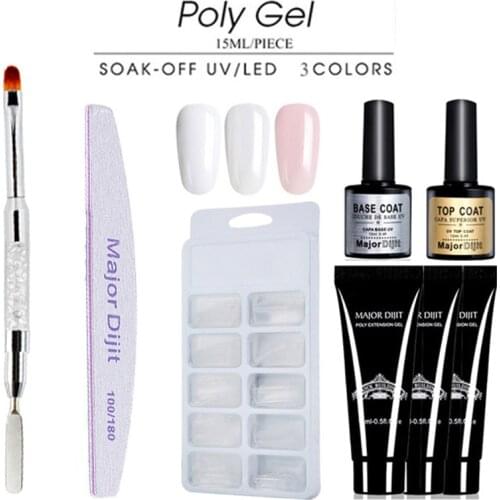 Poly Nail Gel Kits Nail Art French Nail Art Clear white pink Nail Tip Form Crystal UV Acrylic gel Slice Brush Nail Kit