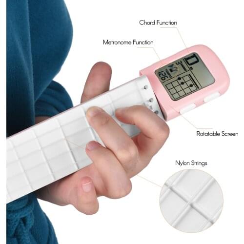 Muslady Portable Ukulele Chord Trainer Uke Fingering Practice Tool with 360° Rotatable Chords Chart Screen for Ukelele Beginners