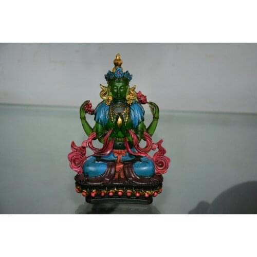 Rare Old Qing Dynasty crystal pastels carving-- Green Tara Buddha Statue, best collection adornment, free shipping