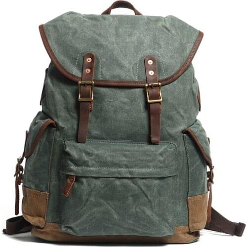 SOAEON Multifunction Mens Canvas Leather Backpack Vintage Waterproof Laptop Daypacks Large Capacity School Bags Big Rucksack