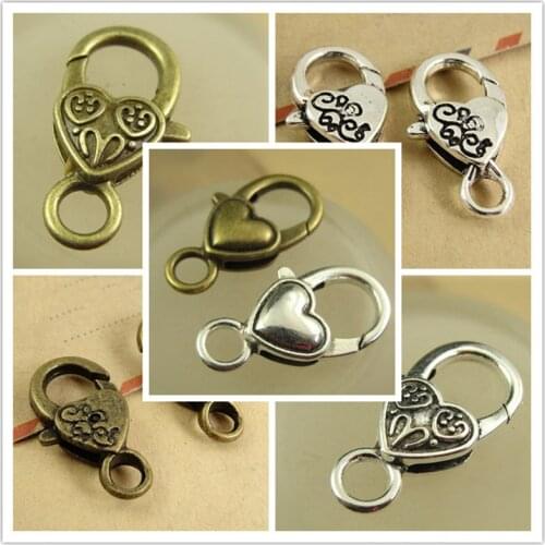 Alloy vintage heart shape lobster clasp hooks antique bronze silver keyrings key chain bag zipper DIY Accessorie new 30pcs 7211A