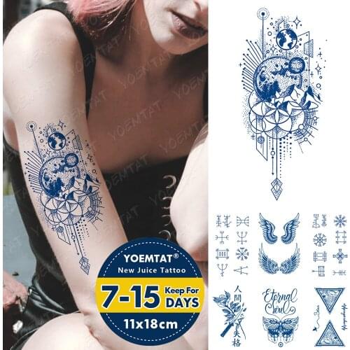 Juice Lasting Waterproof Temporary Tattoo Stickers Earth Starry Sky Flower Flash Tattoos Female Totem Body Art Fake Tatto Male