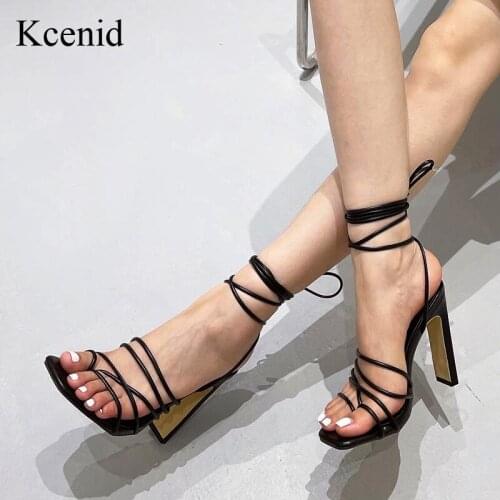 Kcenid Women Summer Cross Strap Sandals Ladies High Heels Party Dress Shoes Female Fashion Square Toe Sexy Thong Sandal Woman