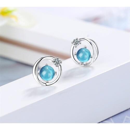 925 Sterling Silver Crystal Planet Round Bead Stud Earrings For Women Party Wedding Party Jewelry Pendientes eh219