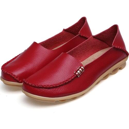 Women Shoes Plus Size Flat Shoes Women Genuine Leather Loafers Nurse Slip On Women Flat Oxford Sapato Feminino Ballet Flats