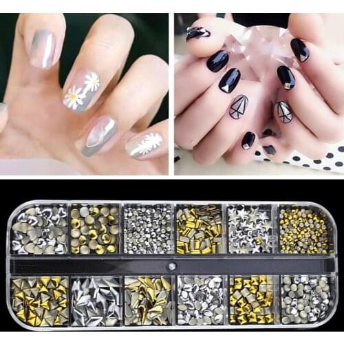1 Box Glitter 3D Rhinestones AB Flat Back Shiny Stones Nail Beads Art Decorations Mixed Size Nail Gems Crystal Strass