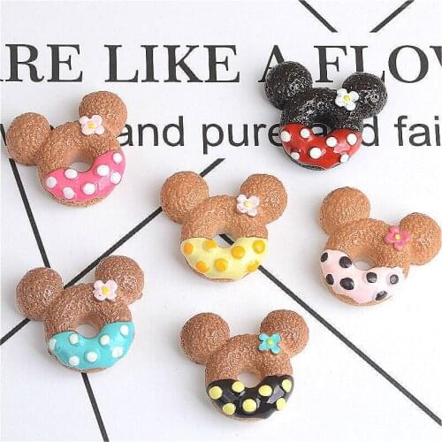 100pcs/lot Kawaii Resin Mickey Donuts Coockie Cabochon For Scrapbooking Craft Kids Headwear DIY Decorative Embellishment
