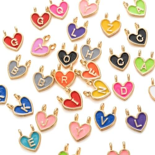 100pcs Alloy Enamel Heart with A~Z Letters Charms For Fashion Alphabet Bracelet Earring jewelry DIY making Decor Accessories