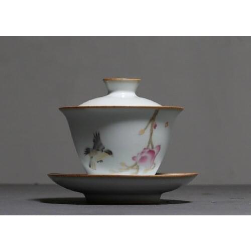 130ml Vintage Ru Kiln Porcelain Gaiwan Ceramic Tea Tureen Ceramic Kung Fu Tea Bowl Teacup Teapots Chinese Gaiwan Drinkware Decor