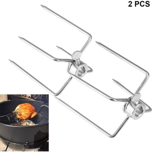 2018 2Pcs BBQ Forks Stainless Steel Rotisserie Forks Spit Charcoal Chicken Grill For Rotisserie Barbecue Accessories