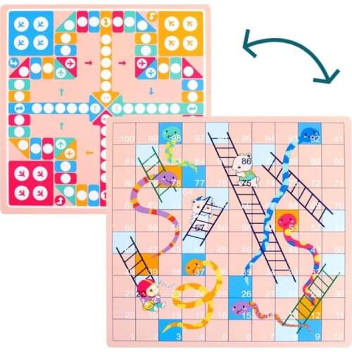 2 in 1 Double-Faced Wooden Flying Ludo Snake Ladder Game Board Kids Family Toy Table Board Game Toy Birthday Kids Gift