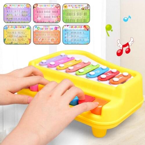 2 in 1 Piano Xylophone Musical Instrument with Music Cards Mallets Educational Kids Toy different sounds tapping different keys