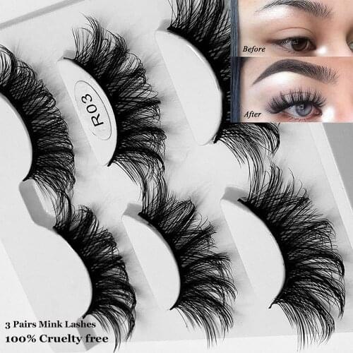 3Pair 3D Mink Lashes 20mm Fluffy Cruelty free Handmade Eyelashes Dramatic Long Natural Lashes Eye Extension Makeup Tools
