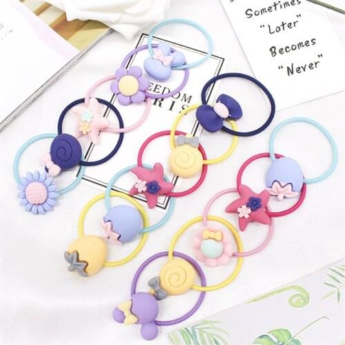 3 Pcs Girls Candy Color Floral Cartoon Hair Elastic Ties Kids Baby Cute Rubber Hair Bands Accessories Hot Sale D0242