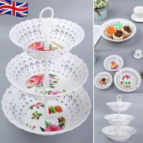 UK 3 Tier Plastic Cake Stand Christmas Wedding Plates Party Tableware Holder