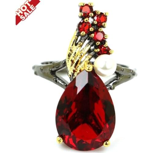 33x13mm Neo-Gothic Delicate Fine Cut 18x13mm Gemstone Created Ruby Pink Morganite White Pearl for Women Black Gold Silver Rings