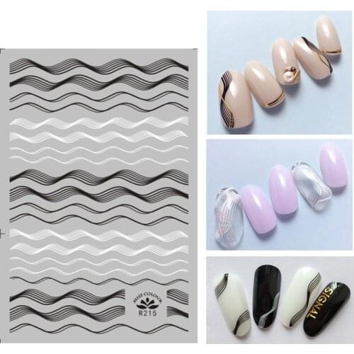 3D Stickers for Nails Self-adhesive Design Wavy Stripe Line Girl Nail Art Decorations Decals Foil Wrap Manicure Accessories