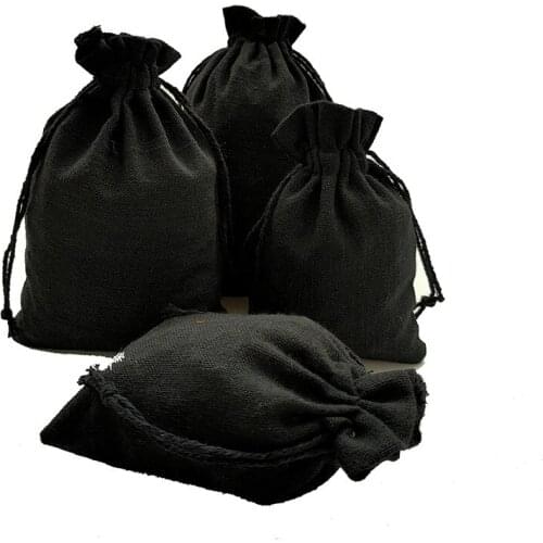 50pcs/lot 10x14cm, 13x18cm Environmental Drawstring Black Cotton Bags Pouches Can Logo Printed Party Jewelry Jute Linen Pouch
