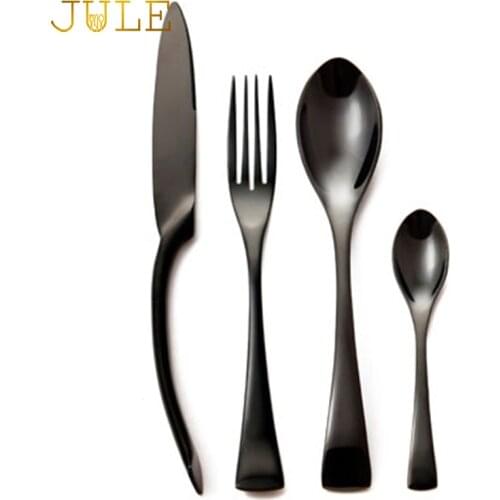 16/32/48PCS Black Kaya Cutlery Set 18/8 Stainless Steel Knife Fork Teaspoon Western Silverware Food Tableware Dinnerware Sets
