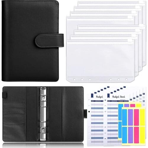 A6 PU Leather Budget Binder with 8PCS Binder Pockets,12PCS Expense Budget Sheets,6 Ring Binder Budget Envelopes with Labels