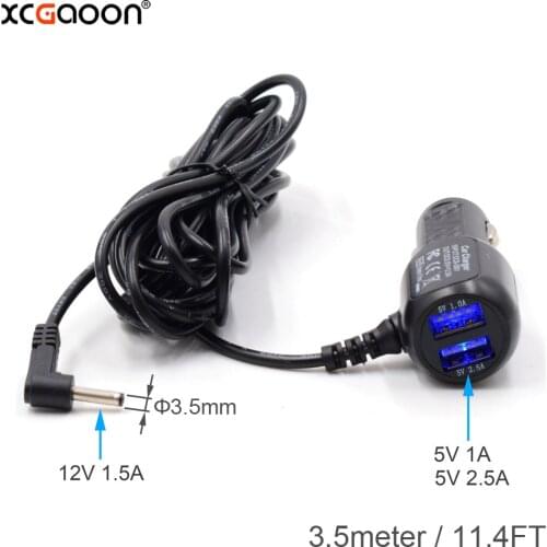 XCGaoon Diameter 3.5mm Port Car Charger input 12V Output 12V 1.5A With 2 USB Port 5V 3.5A, Cable Length 3.5Meter (11.4ft)