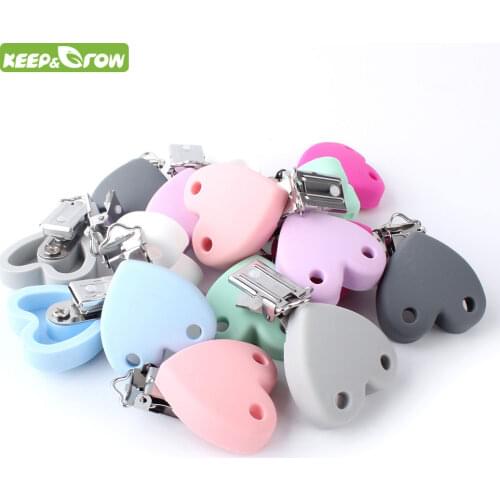 KEEP&GROW 1Pc Heart Shape Silicone Holder Stainless Pacifier Chain Clip For Teething Necklace Nursing Clip Jewelry Making Holder