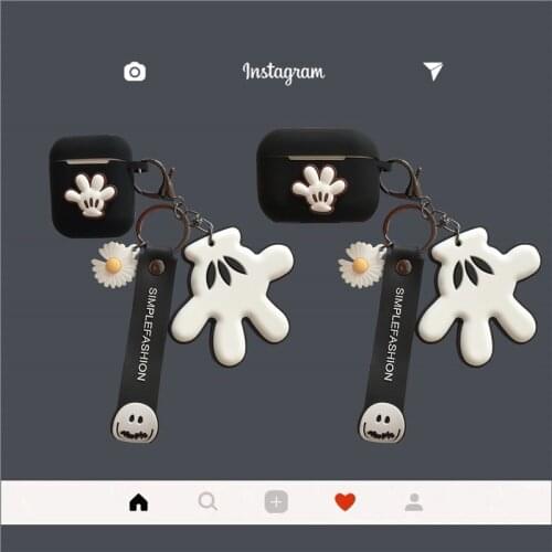 Disney Anime Mickey Minnie Palm For Woman AirPods 1/2 Pro Earphone Cases Cartoon Soft Silicone Funda Keychain Bluetooth Wireless