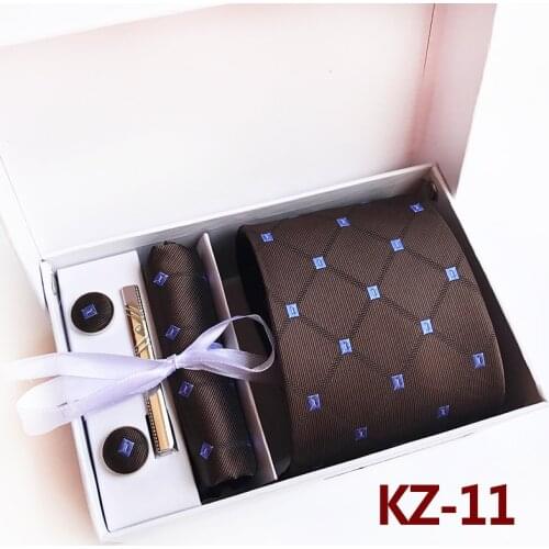 8cm Designer Men Formal Ties Set Classic Plaids Grids Diamond Pattern Necktie Sets Pocket Square with Cufflink Tie Clip Gift Box