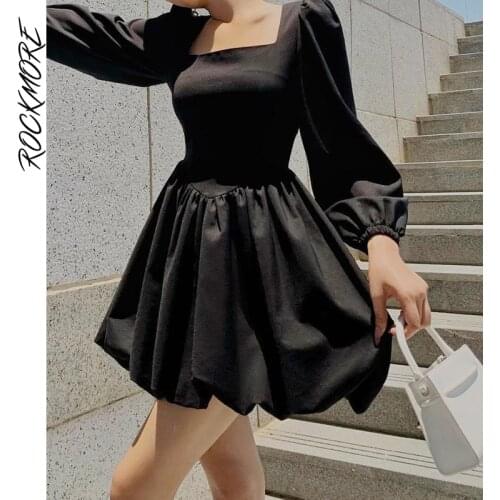 Rockmore Elegant Ball Gown Dress Puff Sleeve Party Mini Dresses French Black Sexy Square Collar Dress Korean Womens Clothing